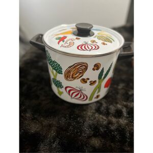 Vintage 70's MCM San Ignacio metal enamel pot with Vegetable Design